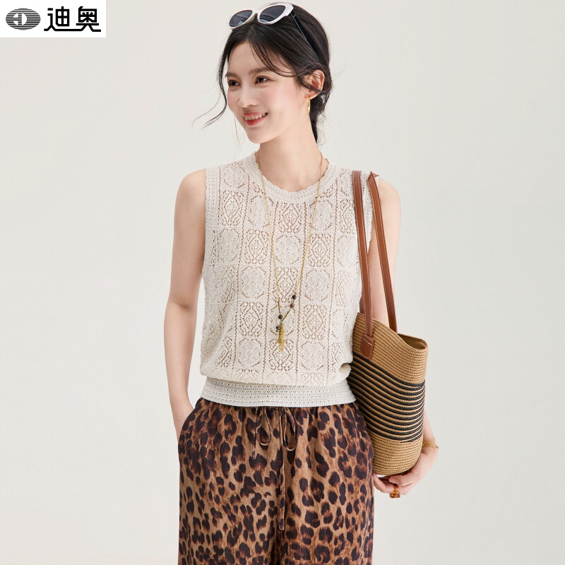 Dior Style Vest for Women, Summer 2026 New French-Style Three-Dimensional Embossed Floral Sleeveless Knit Vest T-Shirt