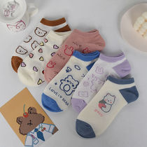 Bear Socks Womens Socks Cute Japanese Korean Version Four Seasons Shallow Mouth Boat Socks Student Ins Trendy Low Waist Cartoon Internet Celebrity