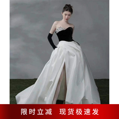 taobao agent Temperament Fanxian Display Black Battle Banquet Performance Stage Performance Host Wedding Dress 17678