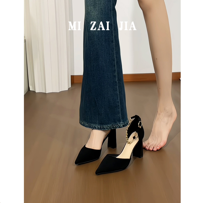 Sheepskin Version ~ French Style Comfortable Low-Heeled Shoes for Women, Chunky Heel Black High-Heeled Sandals for Women, 2026 New Summer Model
