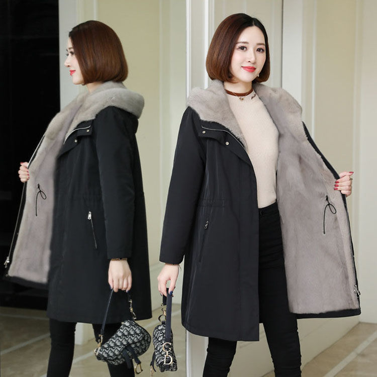 Fleece-Lined Parka 2026 Winter Fur Coat Mid-Length Plus Size Cotton Jacket for Women Thickened Sheepskin Lining Coat