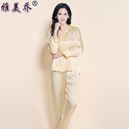 雅美乔2018新款真丝睡衣套装舒适家居服两件