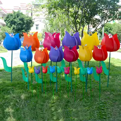 Color plastic windmill outdoor flowers six-color simulation tulip park scenic area decoration outdoor decoration