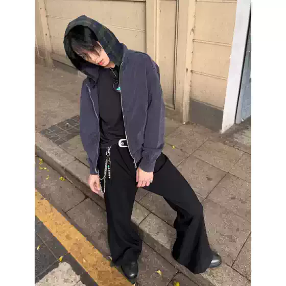 Korean Style Fashion Scimitar Casual Trousers Men's Versatile Long Pants Unisex Solid Color Banana Pants High Street Trendy Brand