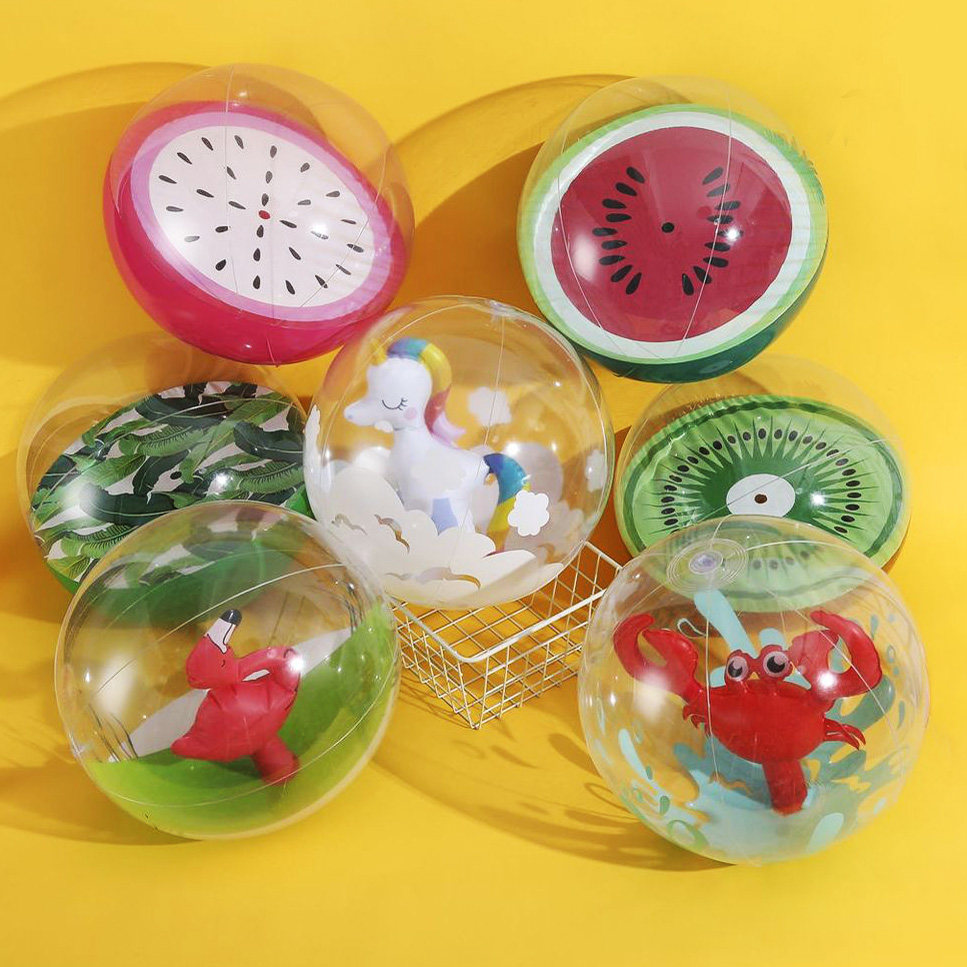 ins transparent watermelon orange beach ball water inflatable water baby photo flamingo toy ball net red ball