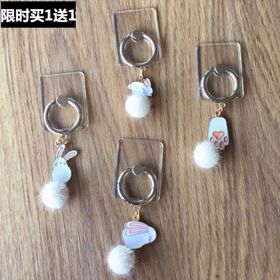 Rabbit pendant Apple mobile phone Android universal metal ring buckle transparent lazy bracket paste anti-fall girl heart