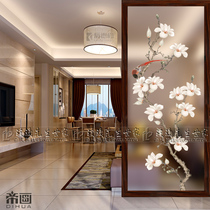 Custom modern art glass entry screen partition entrance living room background wall frosted simple magnolia bird