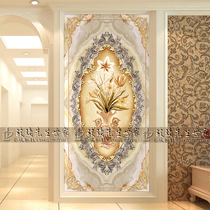 Custom European art glass modern living room screen partition aisle entrance vase background carved tempering process