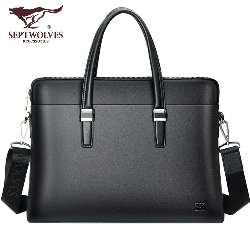 Septwolves men's messenger bag briefcase business leather handbag men's shoulder bag summer business bag large capacity