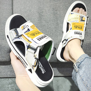 Summer men's slippers, trend mule platform, beach footwear, 2023 collection, suitable for outdoor wear, Korean style, internet celebrity