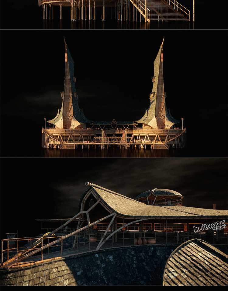 MAYA远古东方神话魔幻风格盖亚竹风建筑3D模型素材Kitbash3D-Gaea - KitBash3D模型 - 绘图狗-设计灵感素材集散地