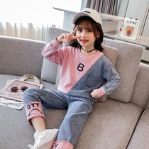 Net red suit girls western style suit autumn 2021 new trend fashion childrens middle and large childrens long-sleeved two-piece suit