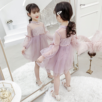 Girls  dresses Puffy yarn cheongsam collar long-sleeved spring mesh skirt Western style new childrens spring female princess skirt