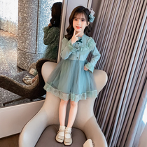 Girls autumn dress 2021 new autumn foreign style net red childrens clothing spring and autumn little girl lace princess skirt