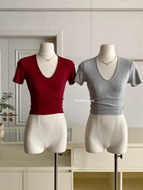 (WGWE) Short hot girl slim short-sleeved womens summer new V-neck elastic slim short-sleeved T-shirt 8455#
