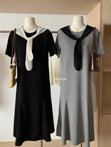 (WGWE) Fake two-piece French casual loose dress with shawl (with shawl) 8961# LKZ