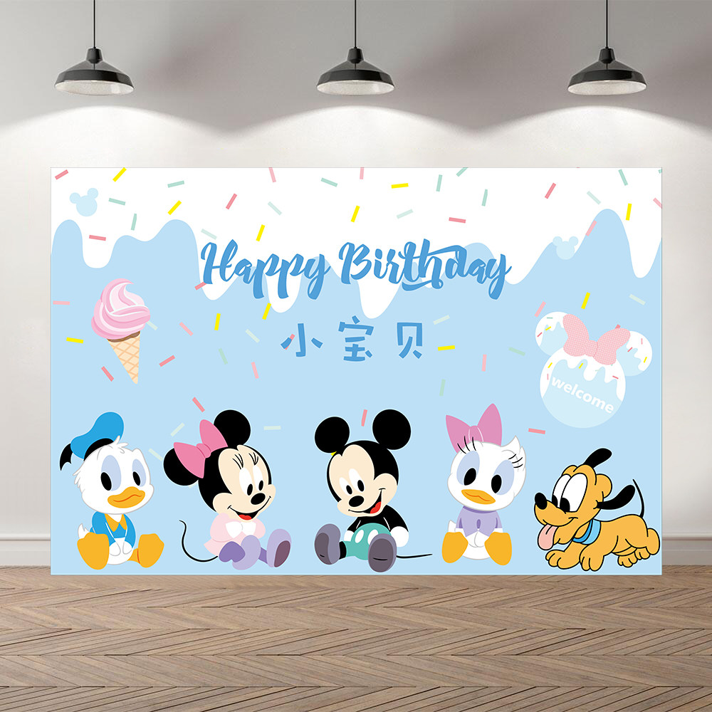 Mickey Mickey Mouse Baby Boy Girl Birthday Party Photo Decoration Placement Poster Background Banner Custom Name