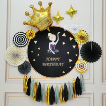 Little Girl Ballet Themed Children Birthday Decoration Baby 100 Days Party Black Gold Background Wall Placement Hotel