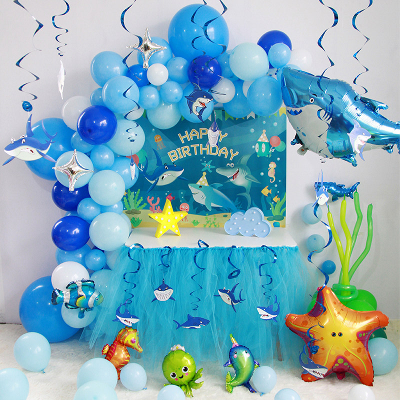 Marine Shark Themed Child Birthday Party Decorative Balloon Placement Supplies Submarine World Animal Balloons