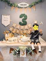 Small red book homestay Chien YosemsWind 1 year birthday arrangement Decorative Baby Banquet Party Green Plant flag