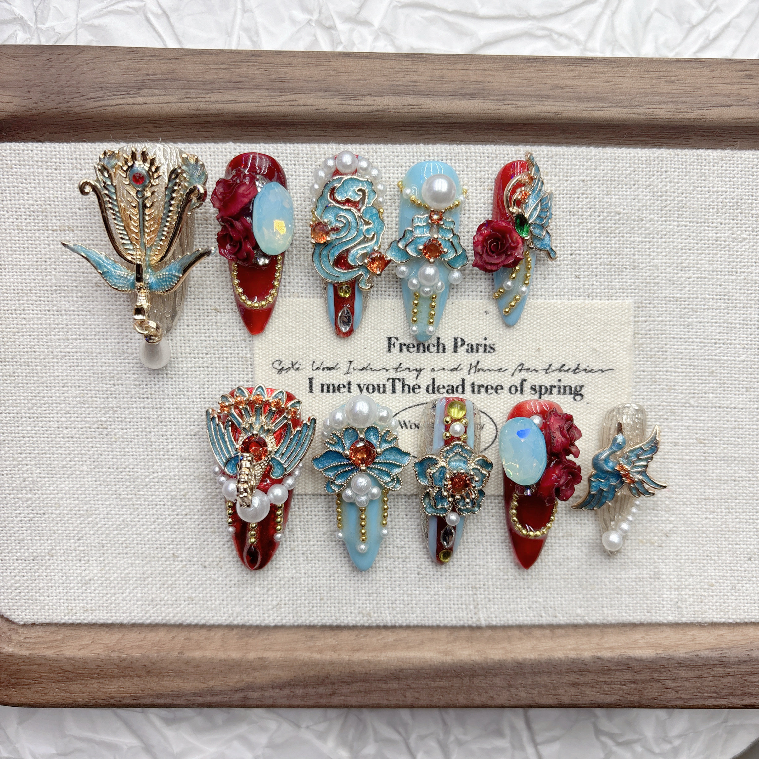 Phoenix Xiangyun Pure Handmade Nail Wear New Chinese Wedding Nail Art High-quality Copper Inlaid Zirconium Medium and Long 2026 New Year's — wholesale press on nails detail view 2