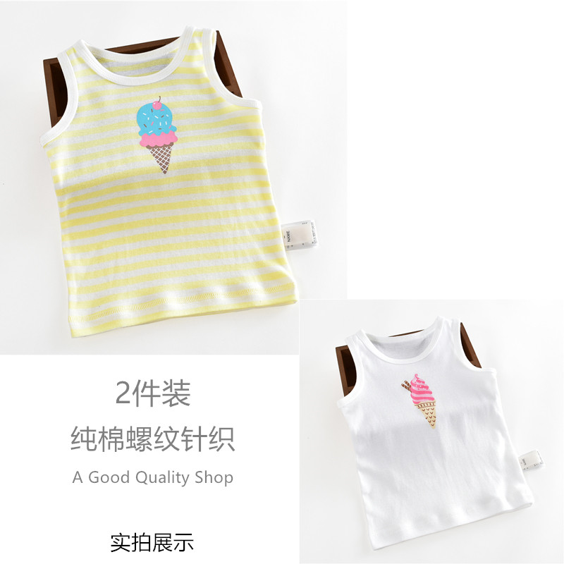 2 miếng của trẻ em T-shirt mùa hè bé trai bông ren dệt kim vest cô gái sling bé đồ ngủ siêu mỏng.