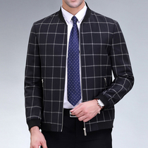 2021 autumn new middle-aged mens jacket thin collar casual top male Plaid dad coat spring and autumn