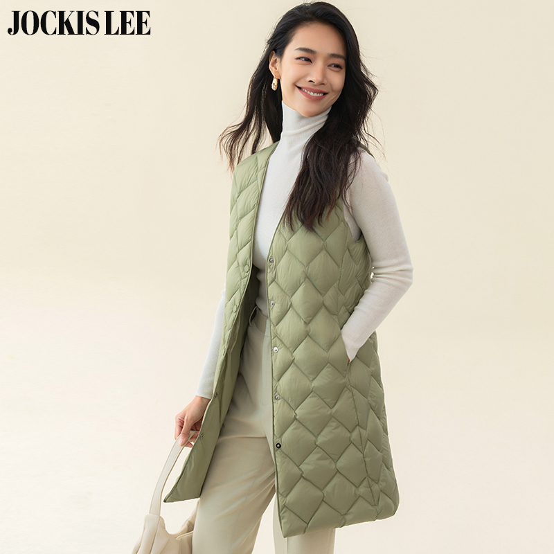 Mid-Length down Jacket for Women, New Lightweight Long Vest with Diamond Pattern, Sleeveless Outerwear, Warm Vest Jacket