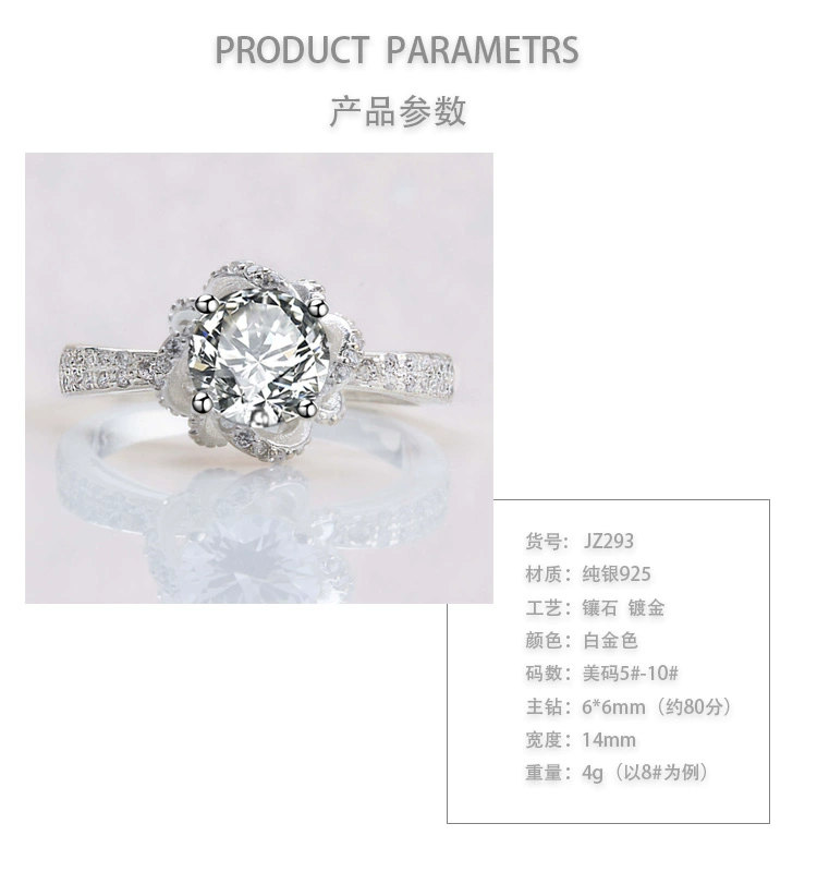 Sterling Silver 925 Hoa hồng mô phỏng Nhẫn kim cương Chúc mừng bên hồ bơi Luxury Platinum Propose Platinum Platinum nhẫn vàng 18k nam