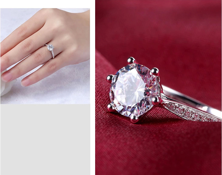 Sterling bạc 925 micro-set kim cương nữ cầu hôn đính hôn trái tim nhẫn và tám mũi tên một carat kim cương mô phỏng - Nhẫn nhẫn lông voi nam