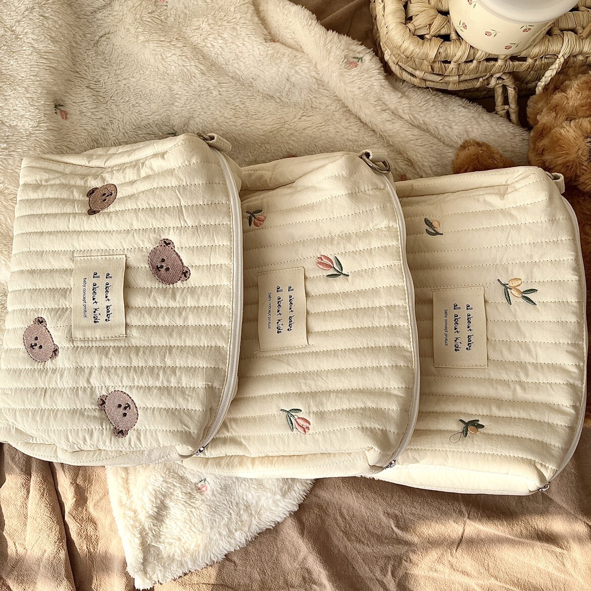 ins pull chain embroidered perfuncs cotton mommy bag baby stroller containing hanging bag diaper feeding bottle finishing bag mommy bag