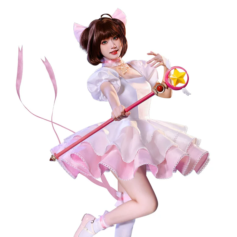 Триумфальная фантазия Magical Girl Sakura Variety Sakura Cos Outfit Sakura Розово-белый Боевой костюм для косплея Женский костюм C