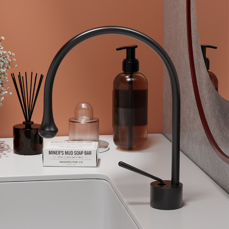 Black Water Drop-Shaped All-Copper Faucet for Above and Below Counter Washbasin, Swivel Hot and Cold Swan Faucet, Elevated Design