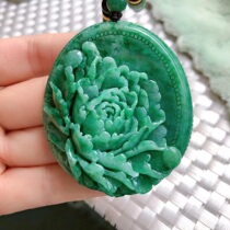 Daylight and blue hot jade green peony flower Nanyang solo jade ice old pit natural boutique neck jewelry