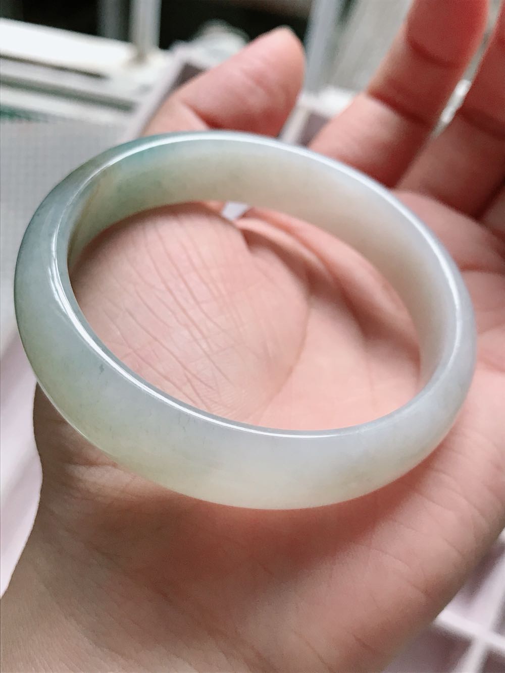 Tianjiao jade Nanyang jade Dushan jade 5354 jade bracelet ice bottom clear water floating flower wide dress bracelet bracelet jade