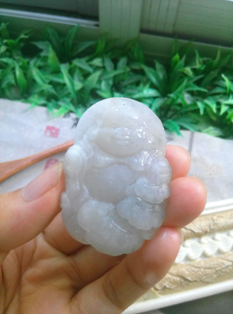 Tianjiao natural unique mountain jade ice dank and laughed Buddha pendant jade Buddha necklace Millver women's jade pendant manufacturer direct sale