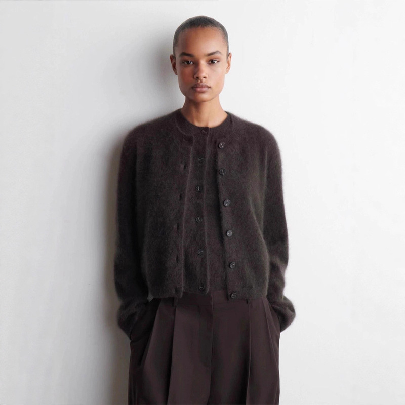 [Same Style as Cos] Autumn and Winter Women's Brushed Cashmere Sweater Cardigan Long-Sleeved Knitted Fashionable Versatile Jacket