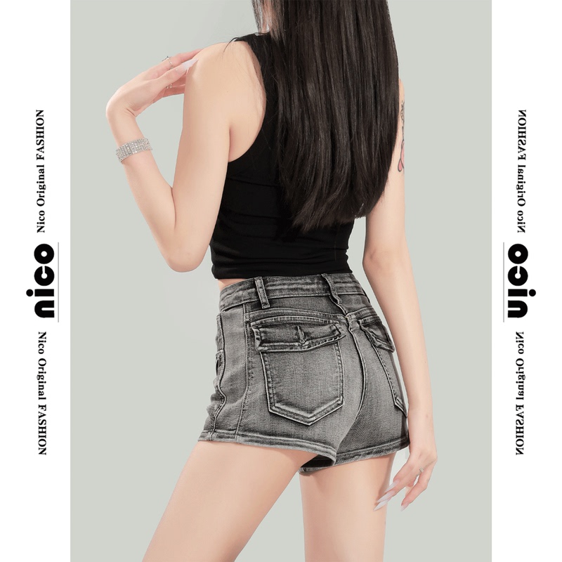 American-Style Spicy Girl Style Smoke Gray Denim Shorts for Women, New Summer Low-Waist Slimming Hip-Hugging A-Line Hot Pants Shorts