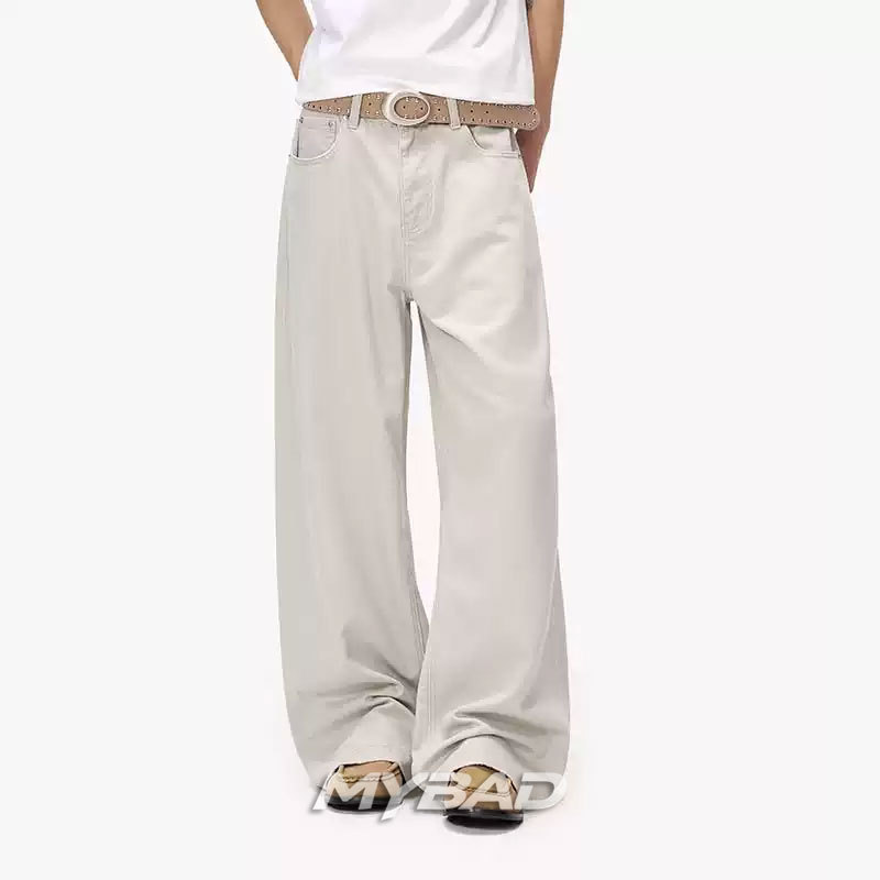 Mybad Lyocell Cotton Blend Soft Fabric American Retro Solid Color Straight-Leg Versatile Casual Trousers for Men