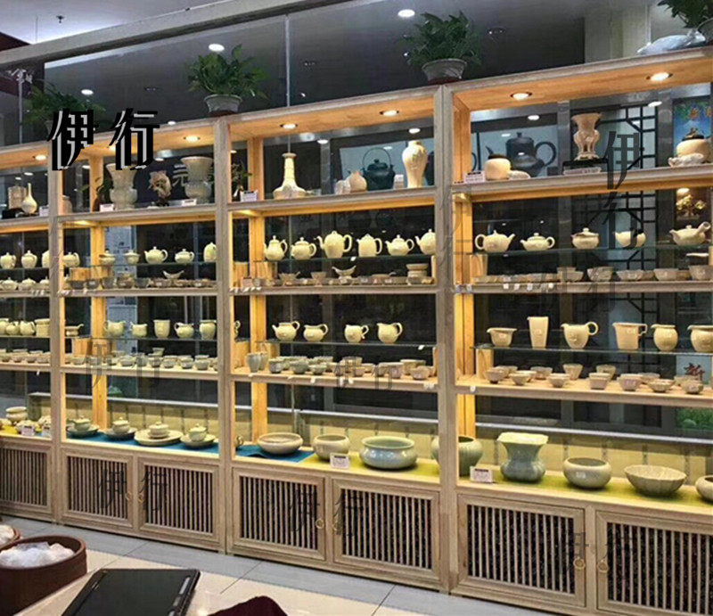 New Chinese shelf wine cabinet ceramic tea set Bogu rack tea cabinet old elm display stand simple solid wood shelf