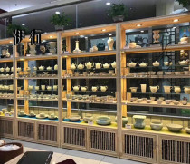 New Chinese shelf wine cabinet ceramic tea gear Bo ancient tea cabinet old elm display frame simple solid wood shelf