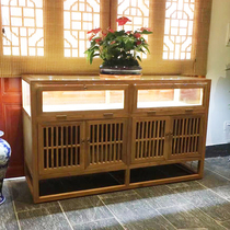 Paint-free old elm exhibition cabinet New Chinese antique porch cabinet in the jewelry cabinet solid wood glass display cabinet