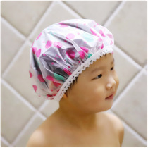 Cartoon spot baby ear and eye protection shower cap waterproof fabric shower cap polka dot PEVA childrens dry hair shower cap