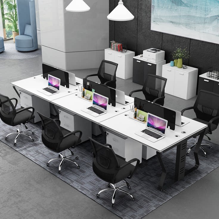 Staff Desk Brief Modern Desk Screen Table And Chairs Composition 4 Persons Position Employees Double Computer Office Use