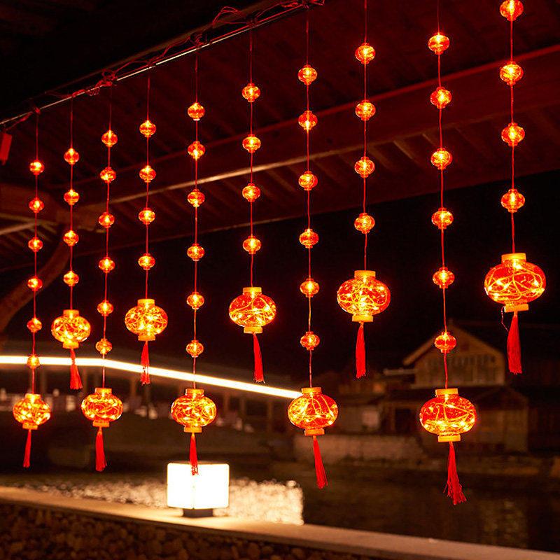 New Year's decorative lights led small colored lights flashing lights for Spring Festival Balcony Hanging Lantern for home Chinese New Year Footypo red lantern string
