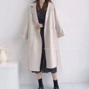 Áo khoác len lông cừu Hepburn nữ dài phần phiên bản Hàn Quốc 2018 mới mùa thu và mùa đông áo len cashmere hai mặt mỏng