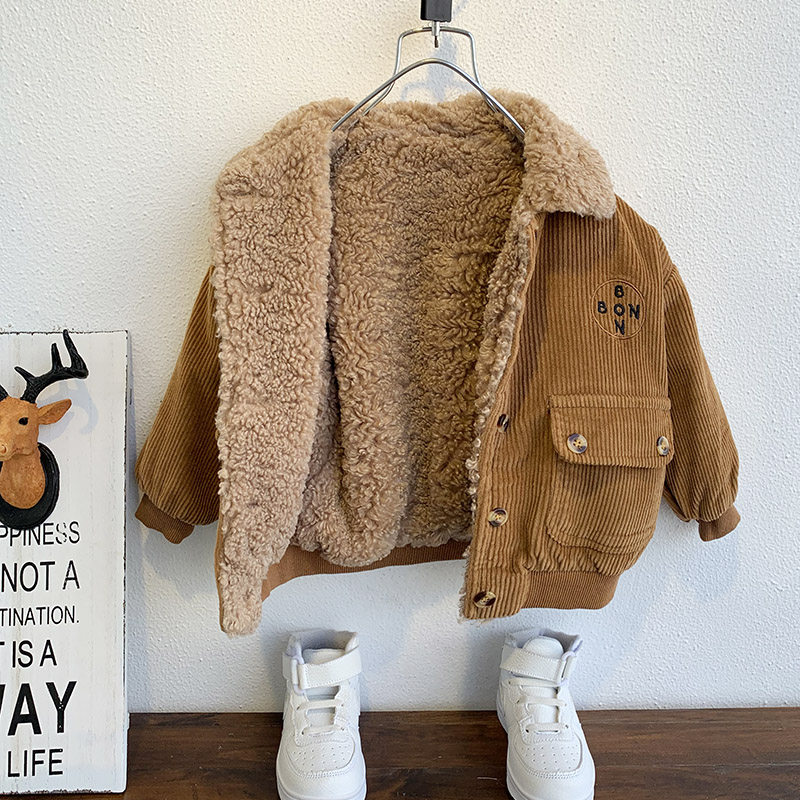 Children's clothing boy coat winter 2021 new foreign style autumn and winter baby plus velvet padded foreign style children's coat tide