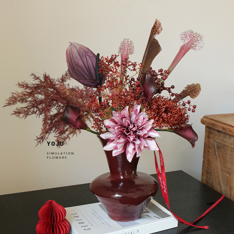 2026 New Year Red Festive Flowers, Red Festive Artificial Floral Arrangements, High-End Wedding Materials, Flower Arrangements