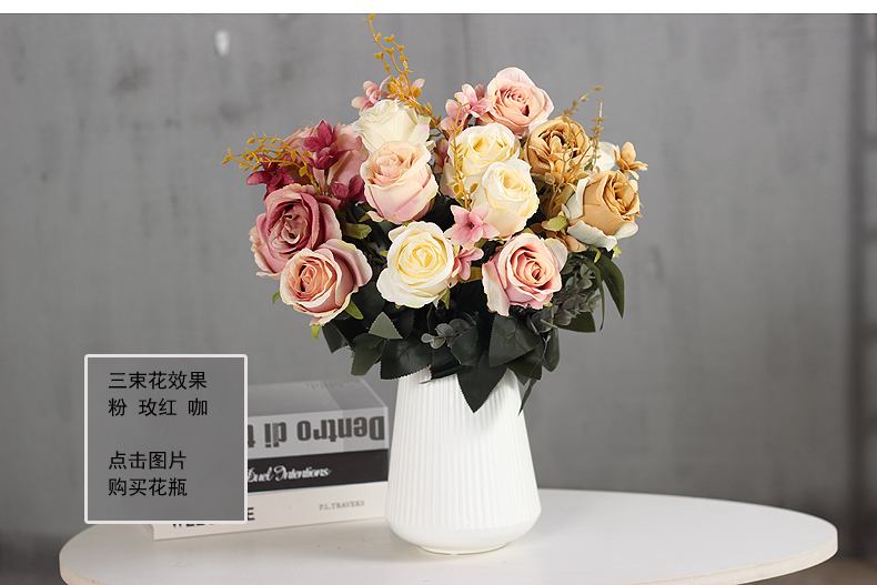 Hoa giả hoa lụa hoa nhân tạo Châu Âu hoa hồng phòng khách trang trí nền tường hoa cưới sắp xếp nhà hàng trang trí hàng loạt - Hoa nhân tạo / Cây / Trái cây cây bàng singapore giả