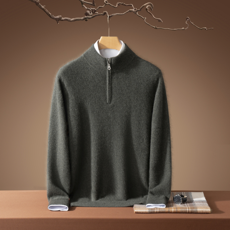 Jingming 100% Pure Cashmere Sweater Men's Half-Zip Stand Collar Sweater Business Casual Knit Top Light Luxury Men's Clothing